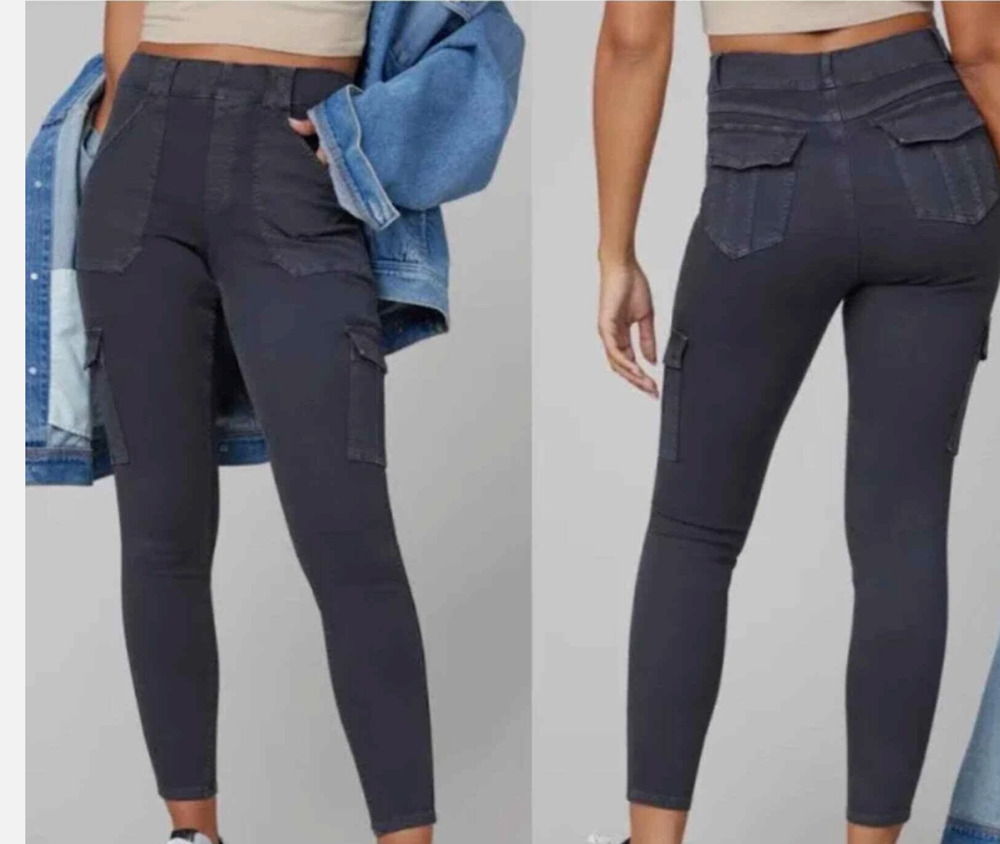 Spanx Stretch Twill Ankle Cargo Utility Pants Dark Gray Medium